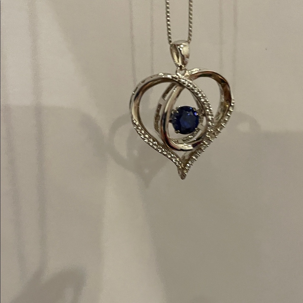 Blue & White Lab-Created Sapphire Heart  Necklace Sterling "Unstoppable Love" - Picture 8 of 15